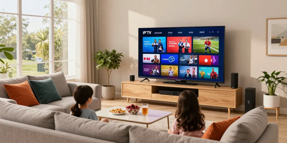 Family enjoying IPTV Canada on a large TV in a cozy living room.